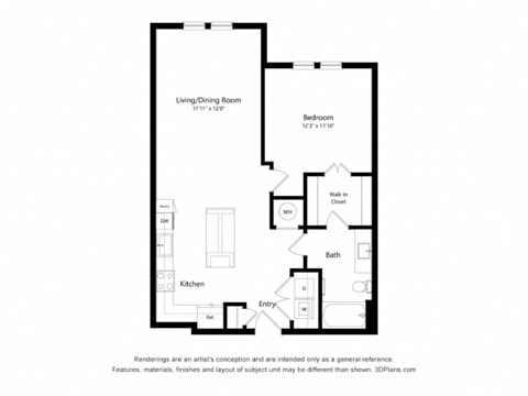 a floor plan of a unit with a bedroom and a living room